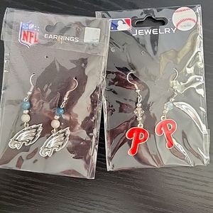 2 sets of Earrings Eagles and Phillies